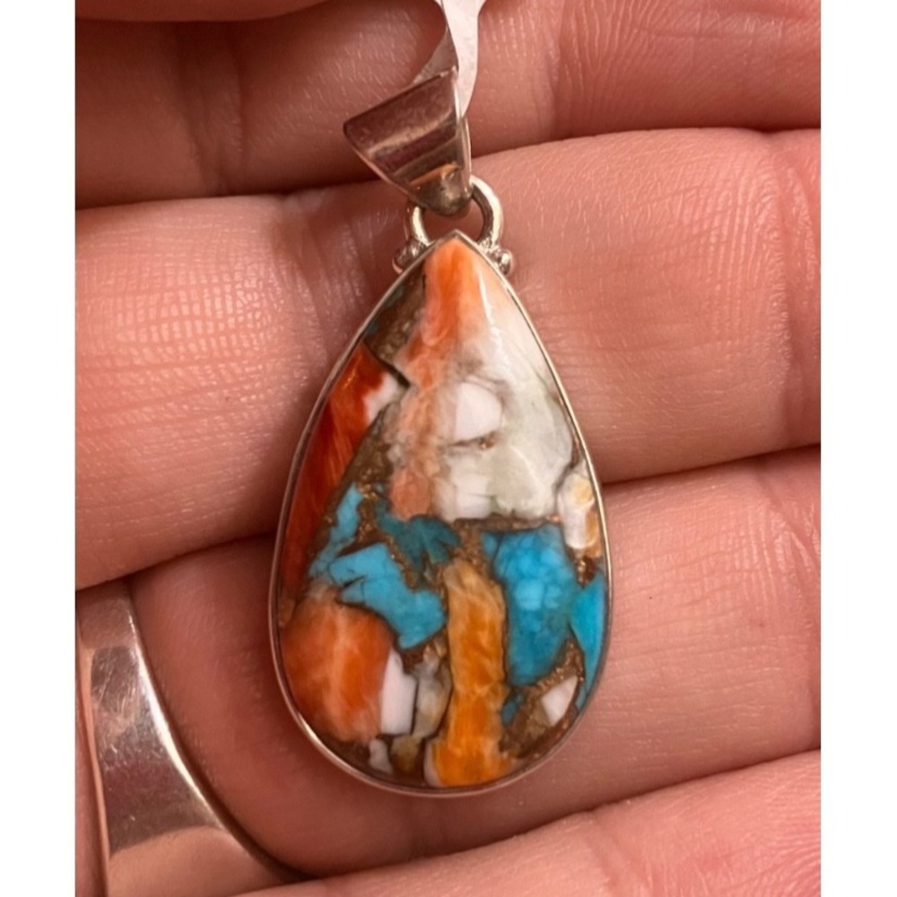Beautiful NWT Spiny Oyster Turquoise set in 925 Pendant over 7 Grams - Picture 6 of 8